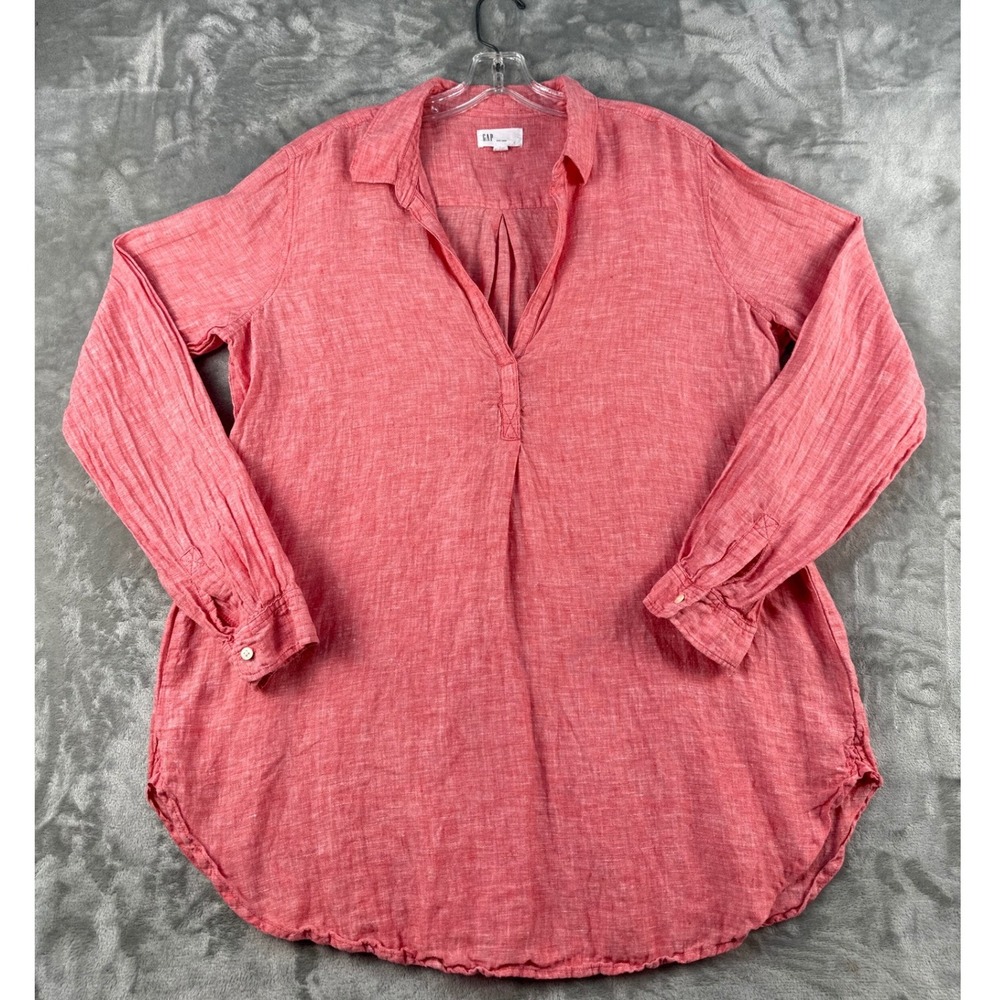 Gap Linen Tunic Womens XL Pink Long Sleeve V-Neck Pullover EUC